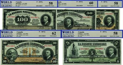 1922年加拿大國民銀行5元、10元、2...
