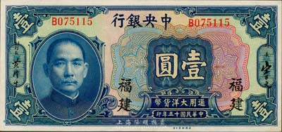 民國十五年（1926年）中央銀行大洋壹圓，福建地名，森本勇先生藏品，九八成新