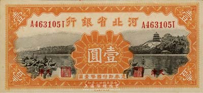 民國廿三年（1934年）河北省銀行壹圓，天津地名，森本勇先生藏品，九八成新