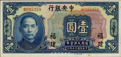 民國十五年（1926年）中央銀行大洋壹圓，福建地名，九八成新