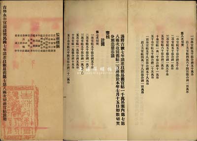 1918年《吉林永衡官銀錢號民國七年請準以新易舊第七第八兩次切銷官帖清冊》1份，內中詳細記錄兩次切焚官帖200萬吊之各面額券明細數目，且由吉林督軍署、省公署、省會警察廳、省城商務總會、高等檢察廳、中國銀行、交通銀行、殖邊銀行等16家機構會同監視；此清冊對研究吉林永衡官銀錢號紙幣史極富參考價值，保存甚佳，敬請重視
