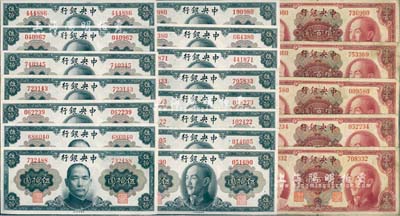 1945年中央銀行金圓券孫像伍拾圓2枚、蔣像伍拾圓13枚、美鈔版壹百圓5枚，合計共20枚，均為無字軌券；其中伍拾圓券均為好品相，整體約七至九八成新