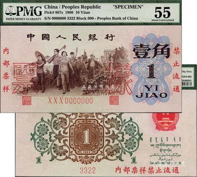 第三版人民幣1962年“背綠”壹角票樣，九八成新