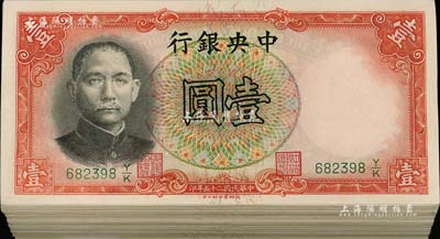 民國二十五年（1936年）中央銀行德納羅版壹圓共100枚，李覺·黃秀峰簽名，整體約九八至全新，敬請預覽