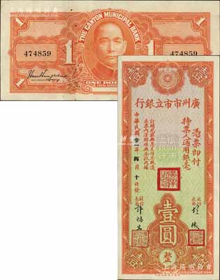 民國廿一年（1932年）廣州市市立銀行通用銀毫壹圓，胡俊·許鴻文簽名；森本勇先生藏品，品相難得，九至九五成新