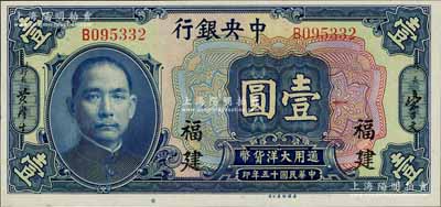 民國十五年（1926年）中央銀行大洋壹圓，福建地名，全新