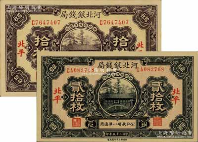民國二十五年（1936年）河北銀錢局銅元拾枚、貳拾枚共2種不同，北平地名；海外藏家出品，九八至全新