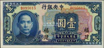 民國十五年（1926年）中央銀行大洋壹圓，福建地名，白爾文先生藏品，九八成新