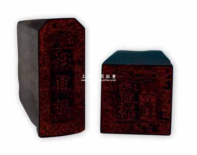 清末民初“天津瑞興號”牛角印章共2枚一對，均上刻梅蘭竹菊圖，刻工精湛，堪稱難得佳品；源于藏家出品，品相極佳，敬請預覽和珍視