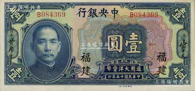 民國十五年（1926年）中央銀行大洋壹圓，福建地名，九八成新