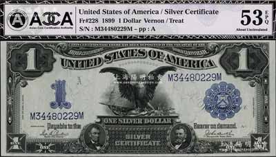 1899年美國（Silver Certificates）銀幣券大型1美元，八五成新
