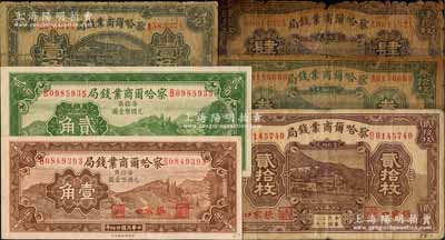 察哈爾商業(yè)錢局紙幣6種，詳分：1933年銅元貳拾枚、壹角，1935年銅元叁拾枚、肆拾枚、壹角、貳角，均為張家口地名；白爾文先生藏品，五至九五成新，敬請(qǐng)預(yù)覽