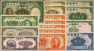 國(guó)鈔15枚，詳分：中國(guó)銀行1937年拾圓無(wú)字軌，1940年美鈔版伍圓無(wú)字軌、貳拾伍圓2枚；中央銀行中華版1936年寶鼎壹圓5枚連號(hào)、伍圓，華德路版1936年壹百圓，東北九省流通券1945年壹佰圓2枚連號(hào)、1947年中華版壹仟圓、中央廠貳仟圓；資深藏家出品，八成至全新