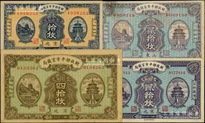 財政部平市官錢局銅元票共4種，詳分：1922年“京兆”貳拾枚，1923年“京兆”拾枚、四拾枚、“山東”貳拾枚；臺灣藏家出品，八至九五成新
