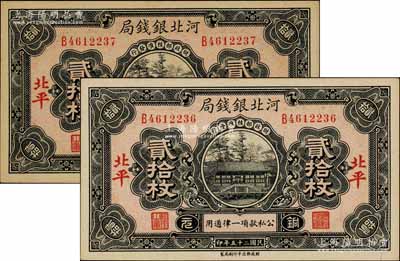 民國(guó)二十五年（1936年）河北銀錢局銅元貳拾枚共2枚連號(hào)，北平地名，一流品相，九八成新