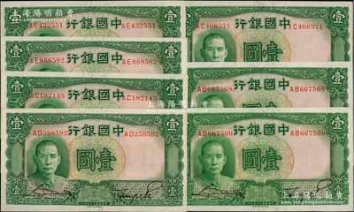 民國二十五年（1936年）中國銀行德納羅版壹圓共7枚，雙字軌，前輩藏家出品，九八至全新，敬請預覽