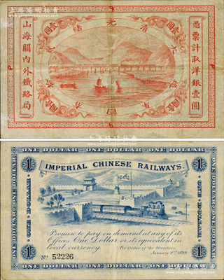 光緒貳拾四年（1899年）山海關內外鐵路局洋銀壹圓，資深藏家出品，源于德國名家白爾文先生之舊藏，八成新