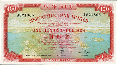 1973年有利銀行壹佰圓，香港地名，九成新