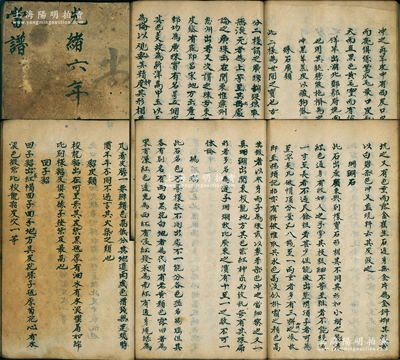 光緒六年（1880年）祁縣子洪鎮“鼎泰當記”《當譜》手抄本1冊，乃屬典當行業之專用典籍，內中詳錄各種貂皮類（如各種貂皮、玄豹、火狐、水獺等）、珠石廣類（如廣珠、金剛鉆、寶石、瑪瑙、蜜蠟、朝珠等）、羽毛廣類（如各種毛氈、絨、毯、綢緞等）之鑒定判斷方法及估價等情，內容詳盡無比，堪稱典當業之“葵花寶典”，對深入研究傳統典當業史料具有舉足輕重之地位；胡俊良先生藏品，保存較佳，敬請預覽和