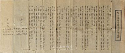民國時期·山西平遙縣蘭香園實業(yè)有限公司簡章一份，內中詳細記錄有該公司之創(chuàng)辦、股份、職員、結賬分紅及公議規(guī)則等，屬晉商企業(yè)之歷史實證，保存尚佳，敬請預覽