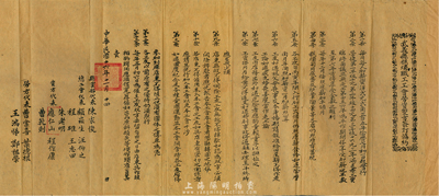 民國(guó)十六年（1927年）十一月十四日（浙江金華地區(qū)）《武義縣糕燭職工工會(huì)勞資雙方簽訂協(xié)約》1份，內(nèi)列13條加薪、假期等約定，由縣黨部代表、總工會(huì)代表、資方代表和勞方代表共同簽署；時(shí)值國(guó)共合作之際，同年6月當(dāng)?shù)匾殉闪⑷∽钤缰泄参淞x縣委（后又曾組織暴動(dòng)、組建紅軍），而協(xié)約上的總工會(huì)代表顧崧山氏乃中共黨員，在黨支部的領(lǐng)導(dǎo)下先后建立11個(gè)行業(yè)工會(huì)，領(lǐng)導(dǎo)店員工會(huì)開展了增加工人工資和改善