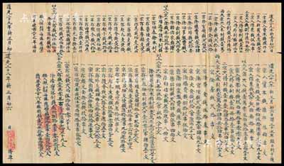 道光二十八年（1848年）和道光二十九年（1849年）恒泰當記“賬目”2份，內中對該當鋪之資本、收入、開支等均有詳細之描述，并分別有“按人銀每俸應劈錢肆拾壹串壹伯玖拾貳文”（即人力股）、“俸股錢壹伯柒拾柒串四伯四十八文”（即銀股）和“按人銀每俸應劈錢捌拾柒串柒伯伍拾文”（即人力股）、“俸股錢肆拾玖串肆伯叁拾文”（即銀股）股份分紅之記錄；此種傳統式賬目，內涵豐富，值得研究和細覽，