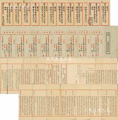 民國廿八年（1939年）《廣州唐拾義藥廠股份章程合同》1冊，該廠資本總額國幣48000元，分作12股，內中列明公議條款及唐氏兄弟各人所占之股份金額等詳情；另附廣州唐拾義藥廠1940年第壹屆股息收條8張、1942年股息收條12張，其股東分別為唐拾義之子唐歐洲、唐美洲、唐非洲、唐七洲、唐十洲等（附帶有信封）；該藥廠乃近代中國著名藥號，在民國時代久負盛名，且純屬家族企業，其股東12人
