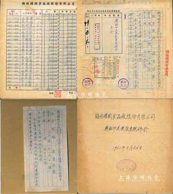1951年上海《梅林罐頭食品廠股份有限公司應(yīng)貼印花稅股票號碼冊》1本，厚達(dá)數(shù)十頁，內(nèi)中記錄該公司整股股票24152張、零股股票656張之所有股東姓名、所持股數(shù)及股份金額等詳情；此乃股份公司之重要實物，亦適合于展覽和研究，保存甚佳，敬請預(yù)覽
