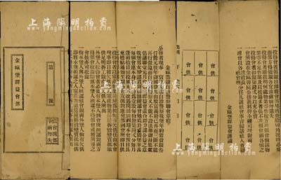 民國早期（廣東南海縣）《金甌堡群益會部》1冊，內有金甌籌辦自治警察聯會章程，倡議群益會，每會連本身12份為壹股，每份銀柒錢貳分等詳情；此種與警察相關的股份實物甚屬特別，保存尚佳，敬請預覽
