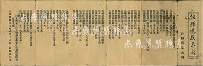民國廿五年（1936年）合和實業公司股東名錄1份，列明所有股東之占股金額，且其上股東均為伍氏家族成員，發行于廣東臺山地區，七成新