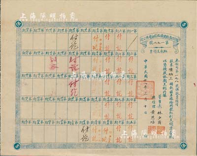民國十八年（1929年）福建程漳輕便鐵路股分有限公司紅利支領票，面額伍股票，票上董事長黃恩培（曾任福建省立第二師范學校校長）、林少甫均為漳州著名紳商；少見，八成新