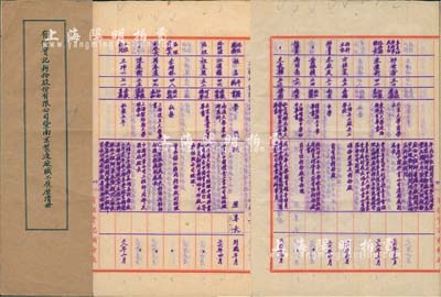 民國時期《有恒實記麪粉股份有限公司暨南京制造廠職工履歷清冊》1冊，內中對公司成員履歷等均有詳細記載；此種股份制公司史料實物，存世少見，保存尚佳，敬請預覽