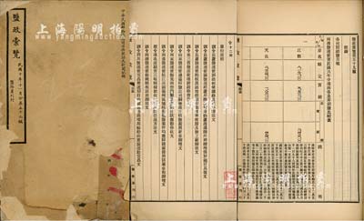民國十年（1921年）鹽務署刊行《鹽政彙覽》1冊，內列有大總統批準之任職、長蘆、東三省、山東、河東、兩淮、兩浙、四川云南等地單行鹽政規程等，且附錄各司局銷鹽月報，內涵豐富，乃研究民國鹽務之重要史料；保存尚佳，且鈐有“北京大學圖書館藏印”，敬請預覽