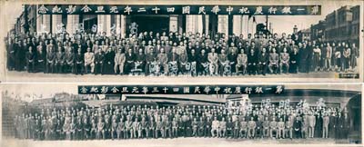 1953至1954年（臺灣）“第一銀行慶祝中華民國四十二年、四十三年元旦合影紀念”歷史老照片各1張，其上人物包括臺灣第一銀行董事長黃朝琴等，適用于展覽和館藏，保存甚佳，敬請預覽