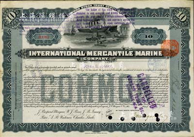 1902年（美國）國際商業海運公司股票，...
