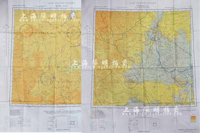抗戰時期飛虎隊東亞系列飛行地圖1張，上印偽滿洲國和內蒙古線路圖，絲綢質雙面印刷；源于美國回流，保存極佳，敬請預覽