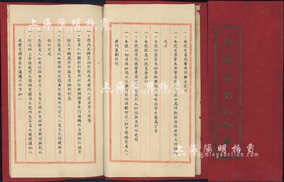 1957年（香港）《同興泰記股份、合同簿》1冊，該公司資本總額港幣10萬元，分作40股，每股港幣2500元，專營鮑參翅肚海味雜貨生意，內列公議章程及各股東（共7位股東）之出資狀況等，保存尚佳，敬請預覽