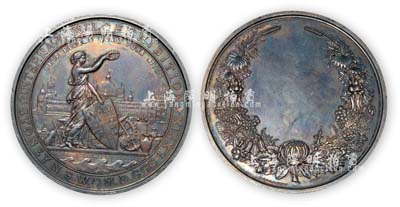 1879年澳大利亞悉尼世博會官方頒發參展金牌獎章一枚，正面為女神納愛斯，背面為花環圖，大型直徑76mm，雕刻精美，極為罕見；美國藏家出品，品相近未使用，敬請預覽和重視