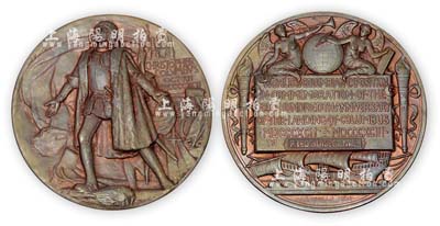 1893年美國芝加哥世博會（哥倫布世界博覽會）官方頒發參展金牌獎章一枚，正面為哥倫布全身像，大型直徑76mm，雕刻精美，極為罕見；美國藏家出品，品相近未使用，敬請預覽和重視