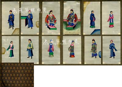 清代佚名《清宮人物圖》通草畫冊頁1本，內含各式人物畫12頁，其作品造型生動，色彩濃艷，人物刻畫惟妙惟肖；源于海外回流，保存甚佳，敬請預覽和珍視