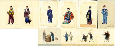 清代佚名“通草人物畫”共10幅，其作品造型生動，色彩濃艷，人物刻畫惟妙惟肖；源于海外回流，部分有破損，保存尚可，敬請預覽和珍視
