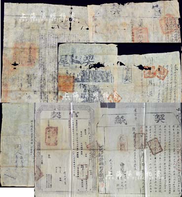 清代至民國地契4份，詳分：翼城縣嘉慶年、道光廿四年（1844年）官契共2份，均附帶有契尾；民國貳年（1913年）官契附契紙1份；民國三年（1914年）官契1份，附帶有咸豐拾壹年之草契；保存尚可，敬請預覽