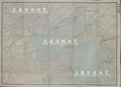 明治卅三年（1900年）《北清地圖》彩色地圖1張，尺寸765×740mm，其上繪制有盛京省、直隸省、山東省等3大省及遼東灣、渤海灣、直隸海峽等地理詳情；源于日本回流，保存甚佳，敬請預覽