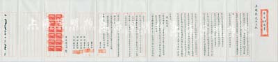 民國(guó)三十五年（1946年）“安大新記議墨”一份，內(nèi)為王時(shí)新等4人共集資本國(guó)幣2400萬(wàn)元（分作12股，每股200萬(wàn)元），在上海北浙江路開設(shè)安大新記南貨號(hào)，上列各股東所占之股份及公議號(hào)規(guī)等詳情；此議墨內(nèi)容豐富，文字俊秀，值得重視和研究；保存極佳，敬請(qǐng)預(yù)覽