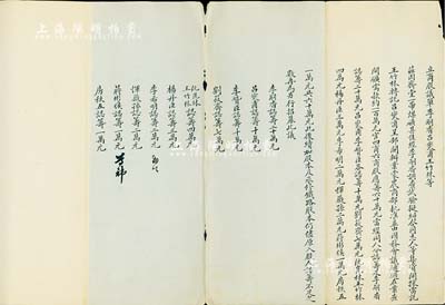 民國早期·齋堂煤礦“商股議單”一份，事為“李嗣香、呂燮甫（曾任安徽省長）、王竹林（天津商會會長）等為開采齋堂一帶煤礦，經(jīng)呈農(nóng)商部批準(zhǔn)，并由國務(wù)會議通過在案，需開礦款約100萬元，官四商六，商股60萬元由各人分認(rèn)籌足”等情，內(nèi)中詳列各股東姓名及出資狀況等；此齋堂煤礦，位于北京門頭溝，由清末民初天津著名實(shí)業(yè)家、金融家李士鈺（“津門八大家”之首）等投資開發(fā)；此種商股議單形式較為特殊，