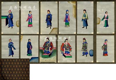 清代佚名《清宮人物圖》通草畫冊頁1本，內(nèi)含各式人物畫12頁，其作品造型生動，色彩濃艷，人物刻畫惟妙惟肖；源于海外回流，保存甚佳，敬請預(yù)覽和珍視