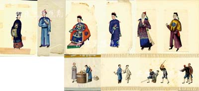 清代佚名“通草人物畫”共10幅，其作品造型生動，色彩濃艷，人物刻畫惟妙惟肖；源于海外回流，部分有破損，保存尚可，敬請預(yù)覽和珍視