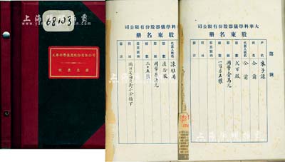 民國時期上海《大華科學儀器股份有限公司股東名錄》1冊，內(nèi)中詳列有60余位股東之戶名、姓名、股數(shù)、股銀、權數(shù)、住址等信息，且包括該公司創(chuàng)始人丁佐成、王性堯、朱旭昌等工商業(yè)名人；該公司乃中國第一家儀表制造廠，歷史意義厚重，保存甚佳，敬請預覽