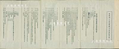 民國三十六年（1947年）《金城磚瓦股份有限公司章程草案》1份，該公司設(shè)址南京，專營磚瓦制造及推銷等業(yè)務(wù)，內(nèi)中包含公司定名、營業(yè)范圍、股份、股東會(huì)、董事監(jiān)察人及職員、會(huì)計(jì)等章程規(guī)定，內(nèi)涵豐富，八五成新