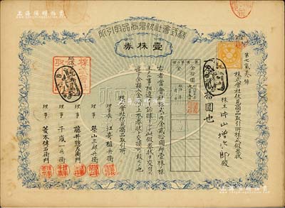 明治廿九年（1896年）株式會社伏見商品取引所（即交易所股票），壹株券金貳拾圓，八五成新